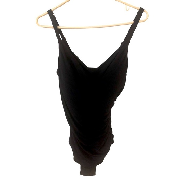Jantzen Black Ruched Center Adj. Straps Plus Sized NWT One-piece Swimsuit Sz.16W - Picture 1 of 11